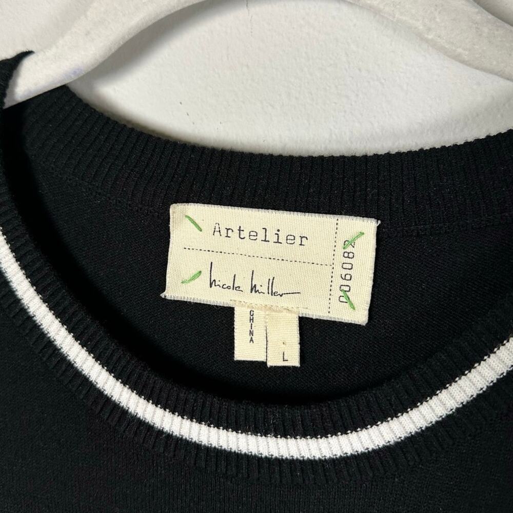 Nicole Miller Artelier Black & White Short Sleeve Knit Blouse Women's Large - Picture 3 of 6